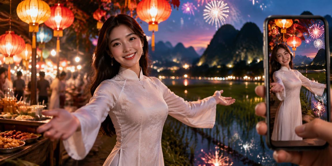 Khung cảnh chợ đêm Ninh Bình với người dùng trẻ trải nghiệm live casino trên điện thoại di động
